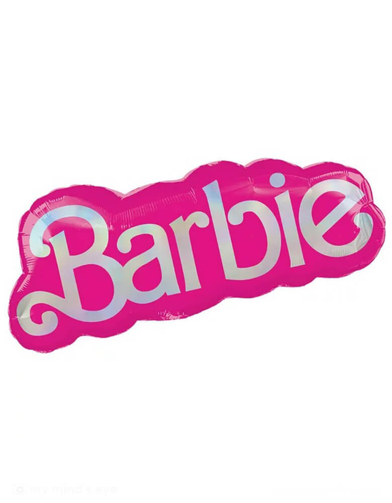 Momopartys 32" Barbie-Logo-Foil-Balloon by Anagram Balloons. Bring your Barbie party to life with this 32 inch uniquely shaped Barbie foil mylar balloon! This balloon features The Barbie Logo and is perfect for using in a Barbie themed balloon bouquet. Pair with some of our other Barbie foil mylar and latex balloons for a great design! This balloon includes a self-sealing valve, preventing the gas from escaping after it's inflated.