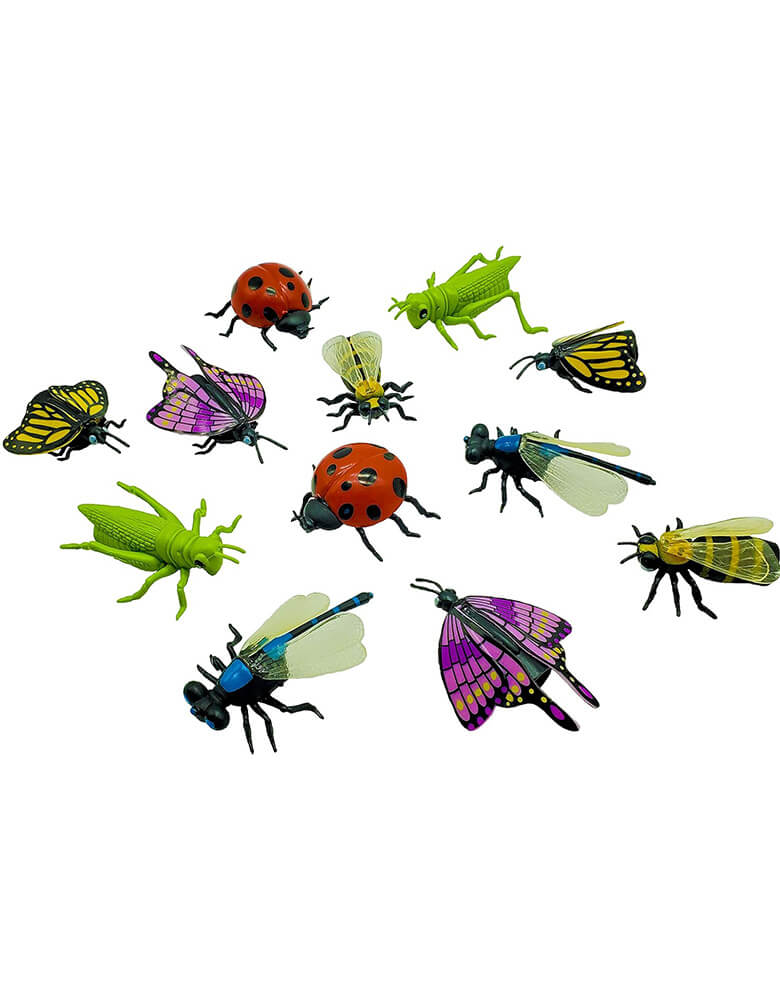 Momo Party's Insect Finger Puppets by Fun Express. Comes in a set of 12 assorted insects including bees, ladybugs, grasshoppers, butterflies and dragonflies. These realistic looking vinyl toys make great learning aids for classrooms, after school groups, science camp and more. Perfect as party favors for a bug themed bash. We also love the idea of using them to decorate the party table or party favor bags!