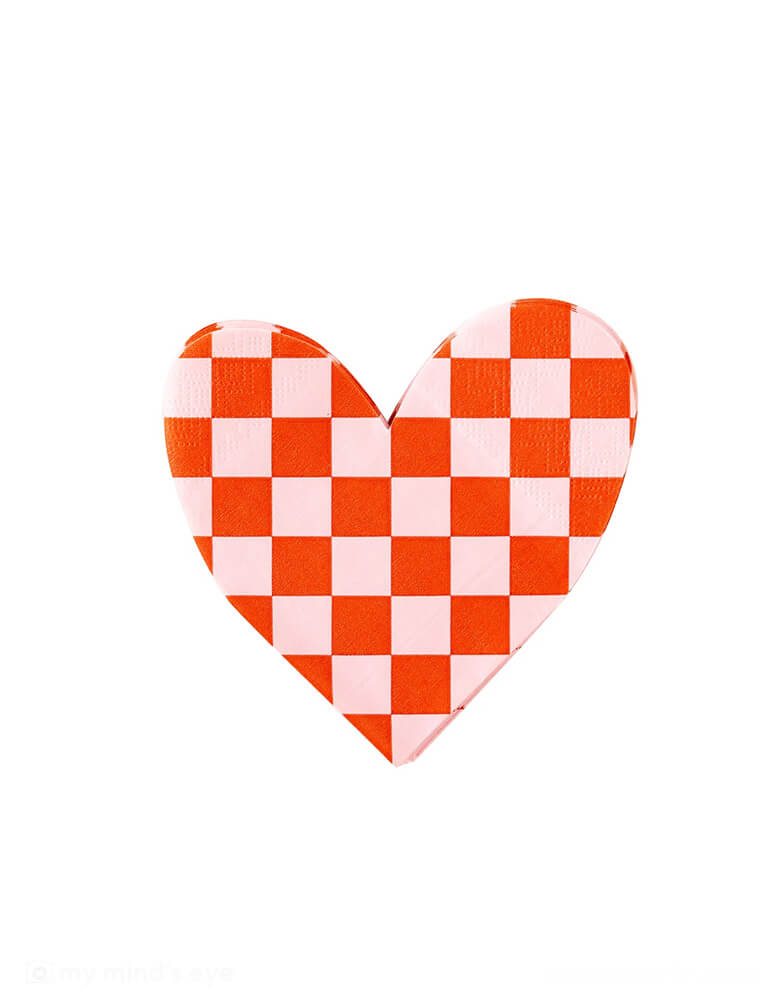 Momo Party's 5x5 inches Checkered Heart Shaped Paper Napkins by My Mind's Eye. Add a hint of love and flair to any table setting with this love-inspired paper napkin this Valentine's Day or Galentine's Day celebration. So sweet! So stylish!