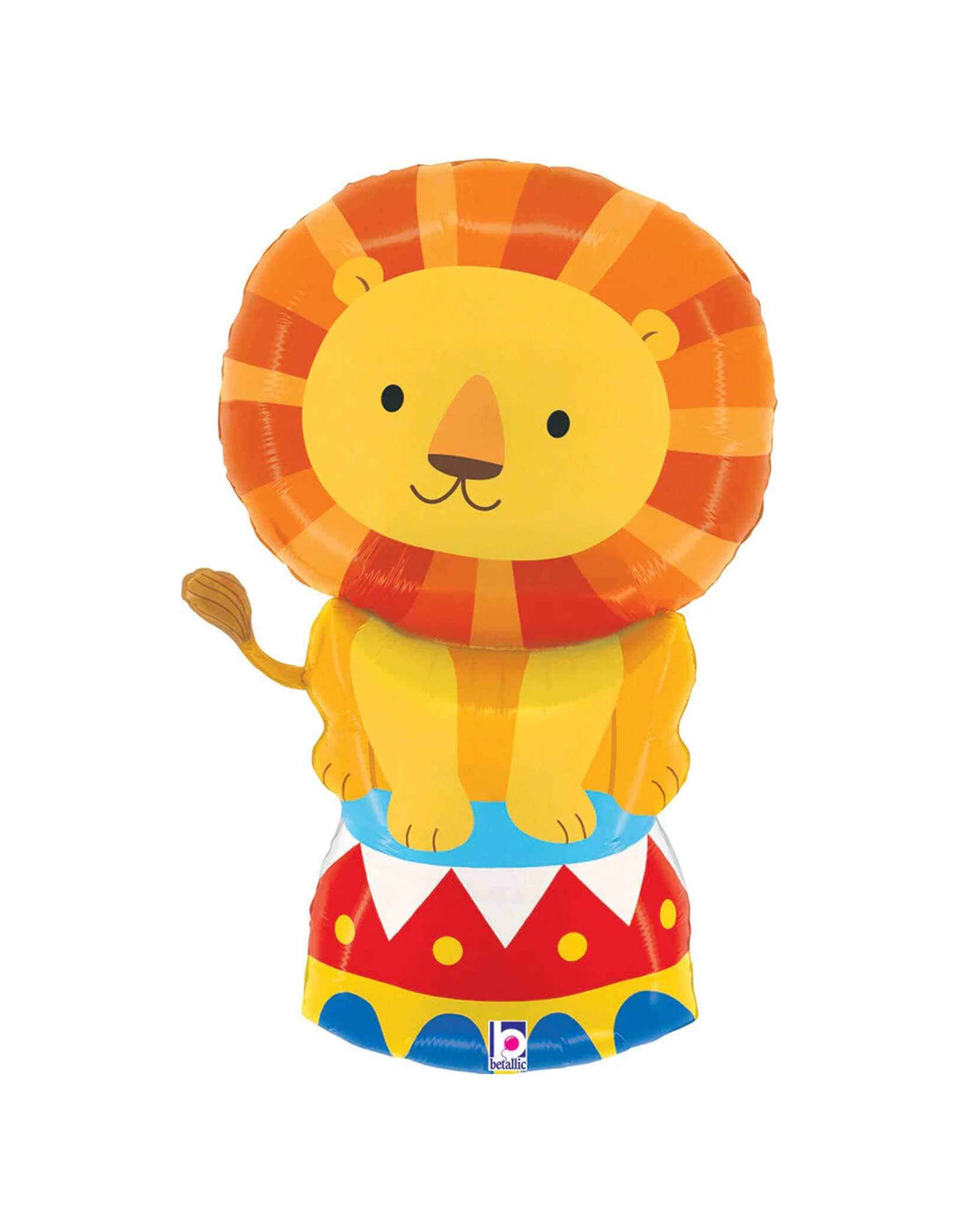 Momo Party's 29" Circus Lion Foil Mylar Balloon by Betallic Balloons. Featuring a friendly lion design full of charm and bright colors, it’s perfect for adding a playful touch to any party. Easy to inflate, this balloon will delight kids and adults alike, making your event roar with fun! This balloon includes a self-sealing valve, preventing the gas from escaping after it's inflated. 