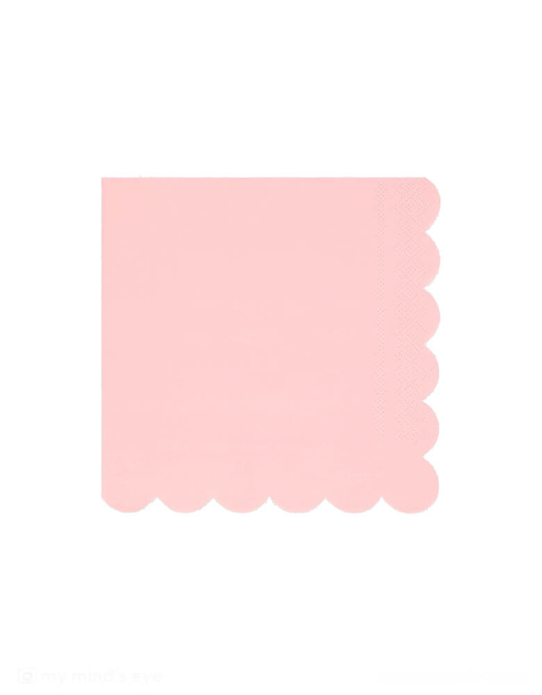 Momopartys's 6.5" x 6.5" Cotton Candy Pink Large napkins by Meri Meri. Comes in a set of 16 paper napkins, with the scallop edge, these elegant pink napkins are perfect for your everyday celebration, be it a princess, fairy or tea party, a baby girl shower, or a spring gatherings with friends and family.