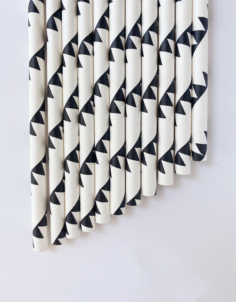 Momo Party's race car flag paper straws. Comes in a set of 25, these race car flag eco-friendly straws are made from paper. Perfect for kid's "Fast One" race car themed first birthday party or "Two Fast" race car themed second birthday party.