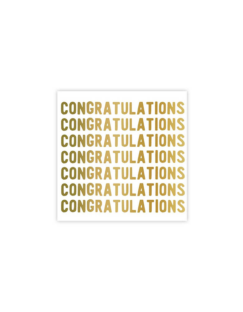 Momo Party's Congratulations Beverage Napkins by Slant. set of 20 gold congratulations small napkins. These fun napkins with gold foil are perfect for graduation, bridal showers, anniversaries, and more.