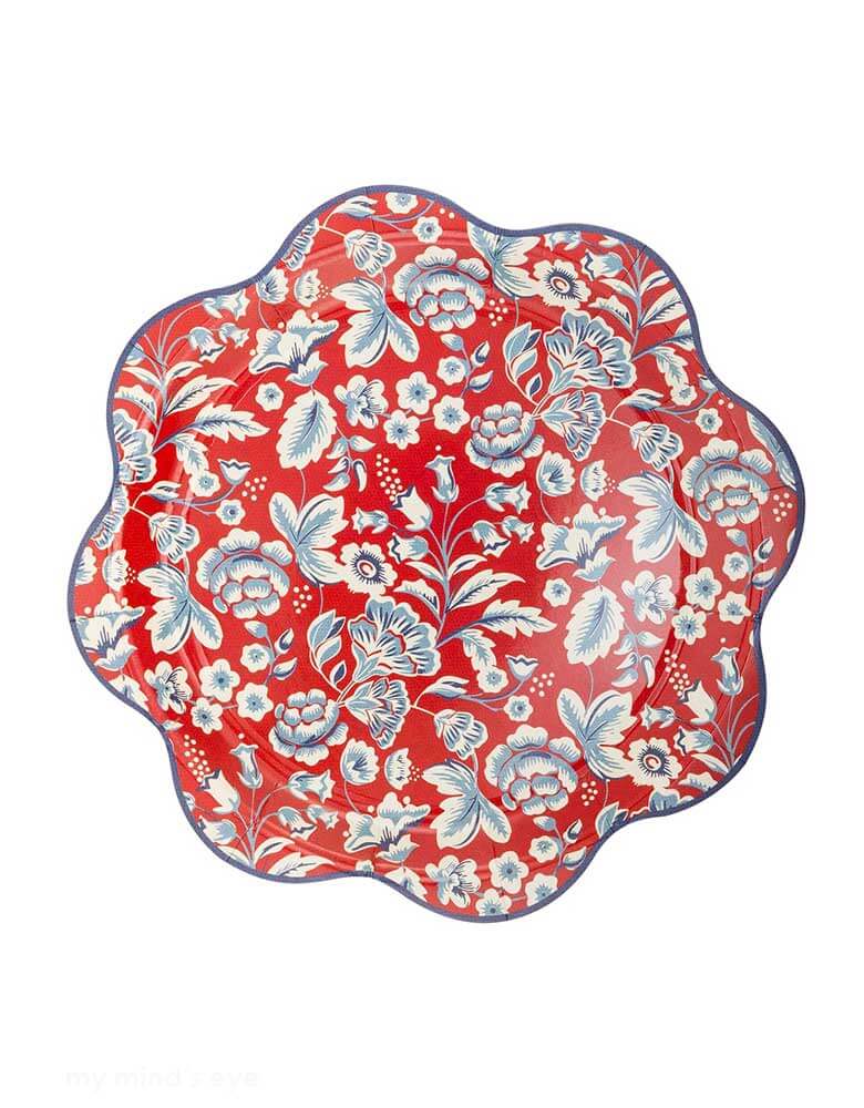 Momo Party's 10" Hamptons Floral Wave Paper Plates by My Mind's Eye. Featuring a charming floral Americana design, these plates are not only stylish but also practical for any outdoor gathering. They're elegant and are perfect for a Fourth of July party or Memorial Day celebration.
