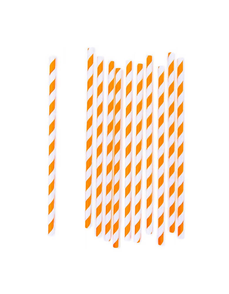 Momopartys Orange Striped Straws. These disposable eco-friendly straws with orange stripe pattern are made from paper. Mix and match with another pattern to create your own look!