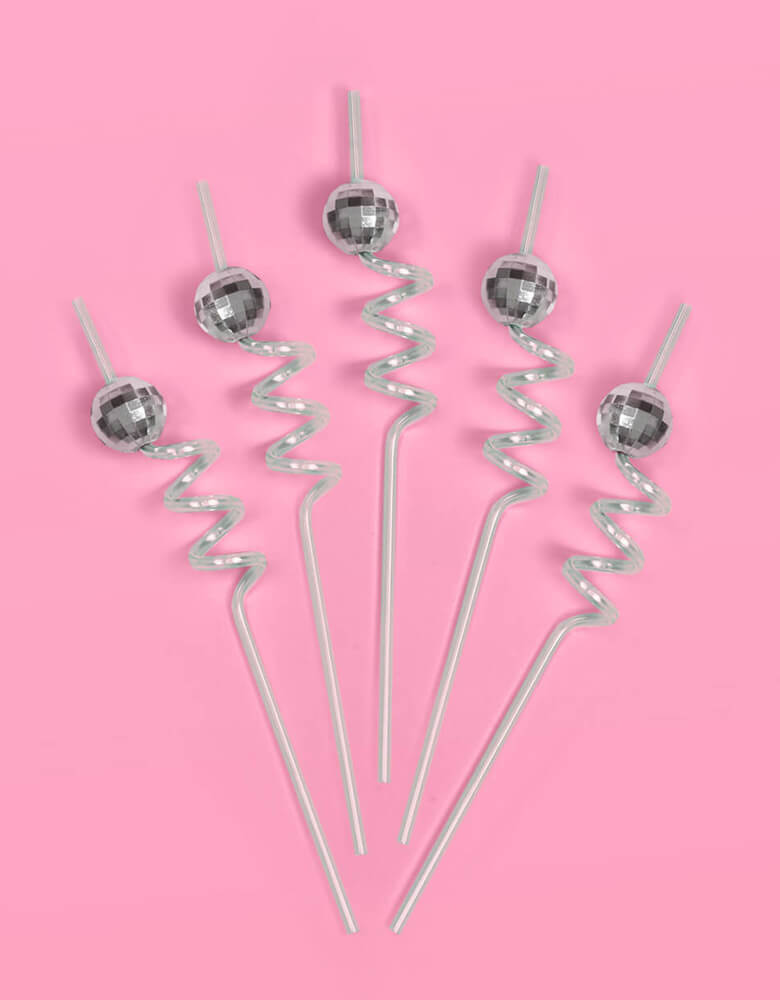 Momo Party's 10" Reusable Disco Party Swirly Straws by Xo, fetti. Comes as 12 reusable straws a set, these swirly straws with a disco ball on them are perfect for a retro groovy themed bash, a dance party or a bachelorette celebration.
