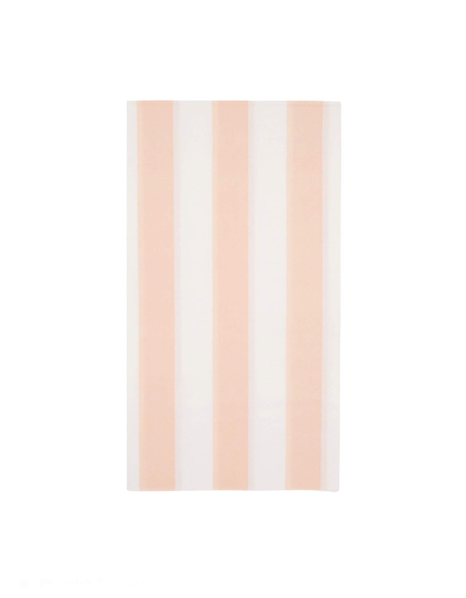 Momo Party's 4.25" x 7.75" Sweet Peach Cabana Stripe Guest Towels by Bonjour Fete. Comes in a set of 20 napkins, these peach guest napkins feature a charming pastel stripe pattern for a soft touch. Perfect for adding a pop of color to your next gathering. 
