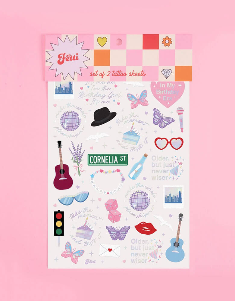 Momopartys Birthday Taylor Swift Era Temporary Tattoos by Xo, Fetti. Featuring Taylor Swift inspired designs including the iconic Taylor Swift-themed designs including snakes, butterflies, red lipsticks and more. They're perfect for girl's Taylor Swift themed birthday party activities.