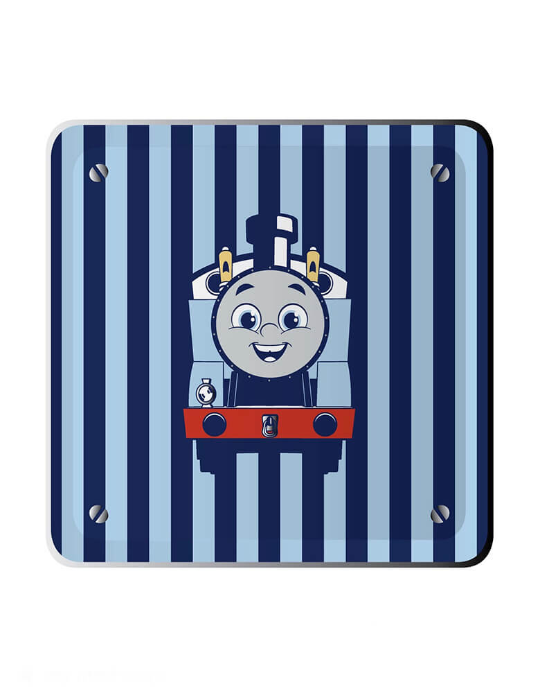Momo Party's 10.25" Thomas & Friends™ Train Large Stripe Plates by Bonjour Fete. Add a touch of whimsy to your little one's birthday celebration with these amazing Thomas & Friends™ Train large striped dinner plates. These plates in the classic colors of Thomas & Friends and its designs are perfect for your little Thomas fan!