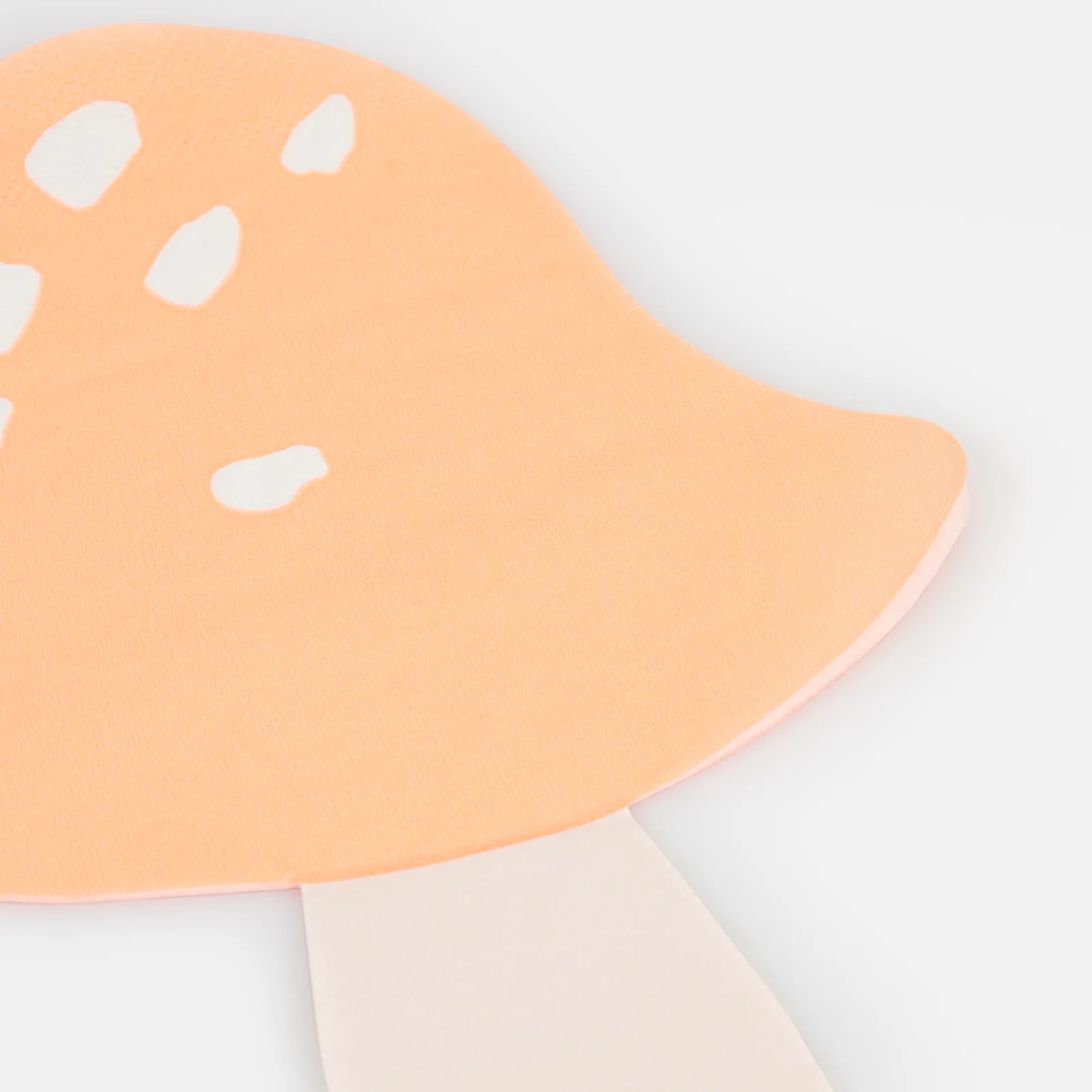Details of A mushroom die-cut napkin from Momopartys's Happy Face Icons Diecut Napkins by Meri Meri. This set of napkins are perfect for any happy celebration. Be it a groovy themed party or a retro nostalgia themed celebration.