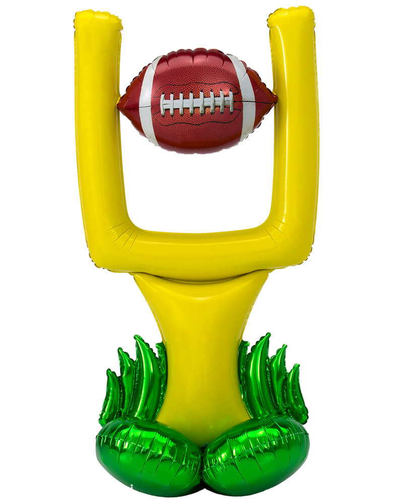 Anagram Balloons - 42563 Goal Post CI: AirLoonz™ Large P70 Patent Pending. This sporty decoration features a football soaring through a yellow goal post, all on a base of green "turf" balloons. This AirLoonz balloon stands 51" high when fully inflated and is designed to be inflated with air only. No helium required!