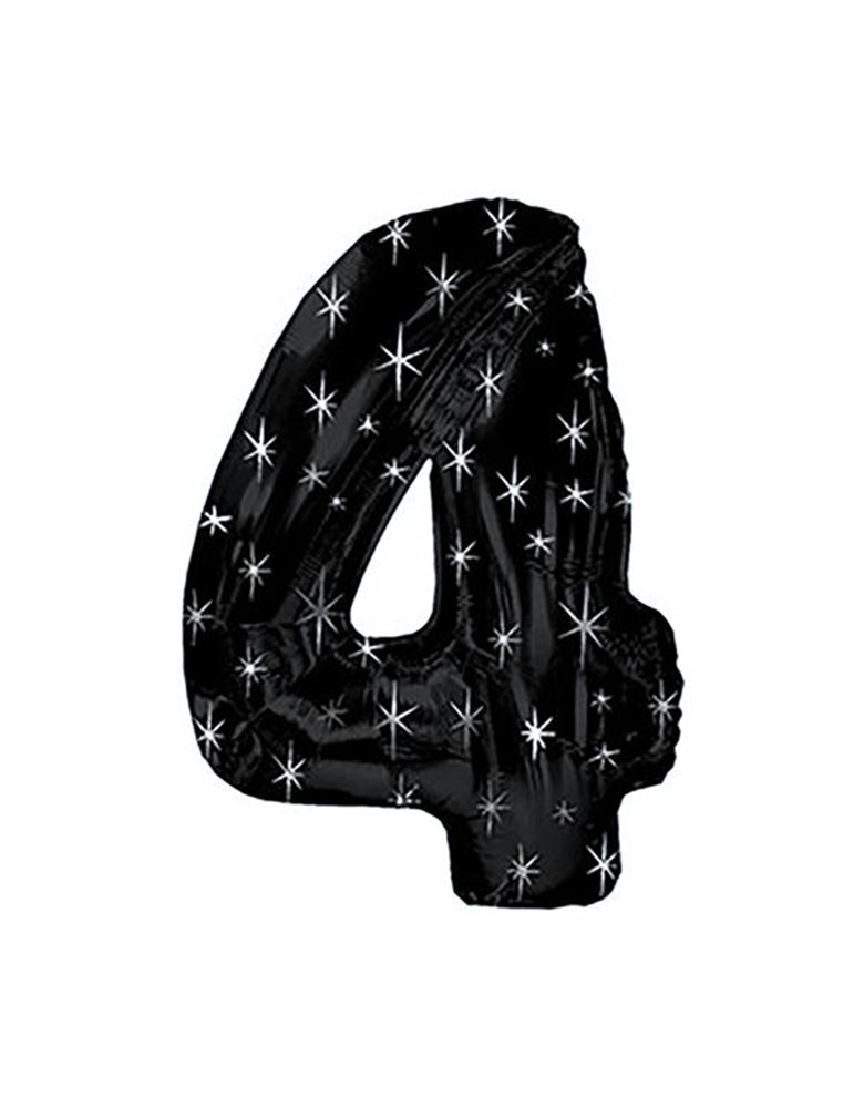 38" Black Sparkle Four Jumbo Number Balloon for 4 years old