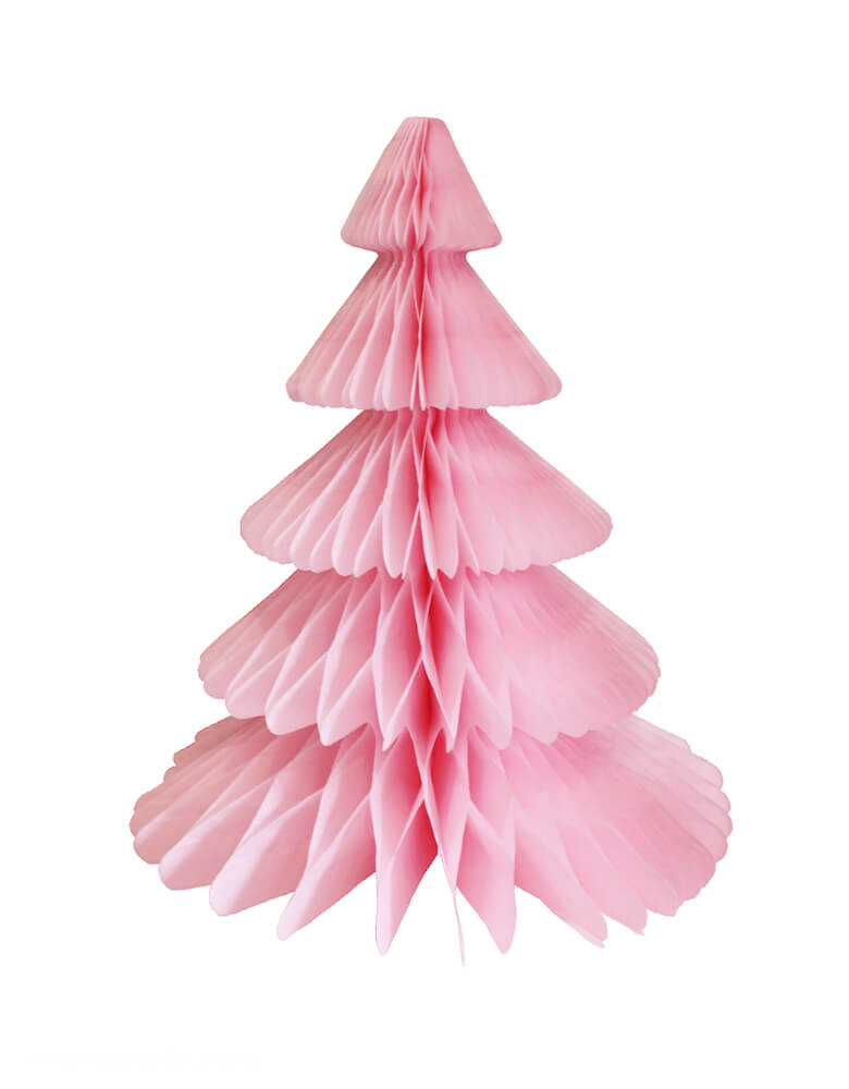 Devra Party Honeycomb Paper Christmas Tree decoration in Pink, 17 inch, Made in the USA with high quality tissue paper. This tissue paper tree will look so adorable for either your Holiday decoration at home or your Christmas event, use it as room decor, table centerpiece, or put them on top of the mantel. Delight your cozy pastel holiday with modern unique designed paper tree. Sold by Momopartys store provided modern party supplies, boutique party supplies, chic holiday party supplies