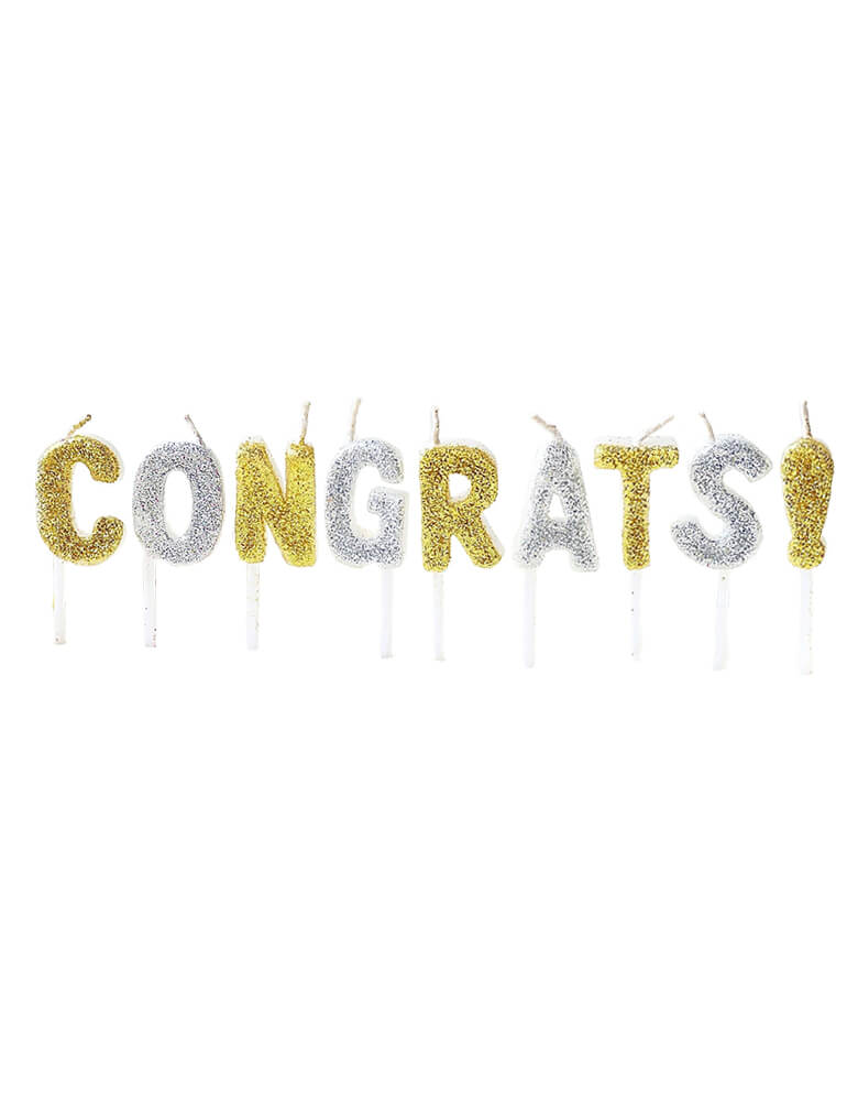 Party Partners Congrats Candle Set. These glitter candles that spell out 'CONGRATS!' will be perfect for a fun graduation party!