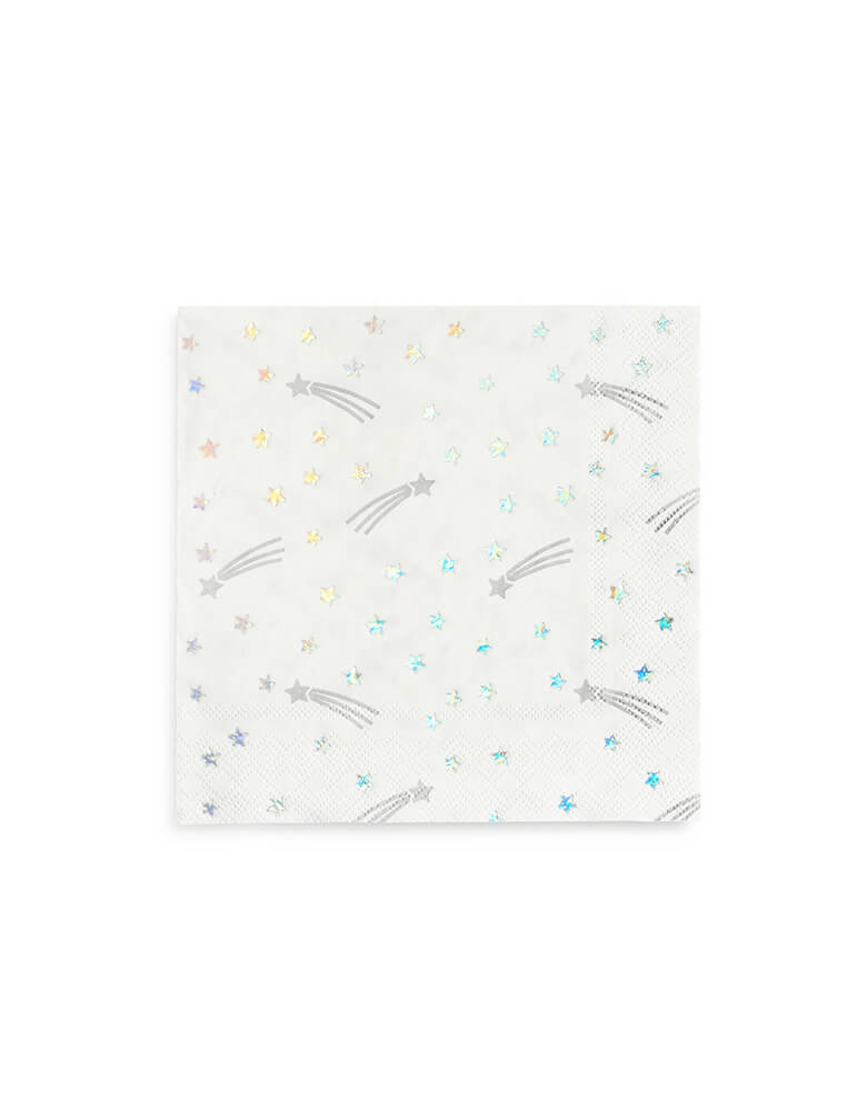 Day Dream Society Cosmic Large Napkins, Set of 16, illustrated by hello!lucky for daydream society, reach for the stars! featuring a mix of holographic silver foil and metallic silver ink, we are all starry-eyed over these napkins. These napkins are simply perfect for a modern space or Star Wars themed celebration!