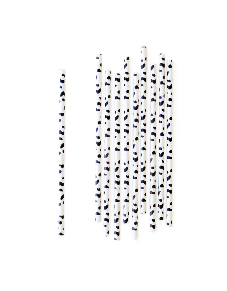 eco-friendly, animal, Black and white Cow print Party paper straws