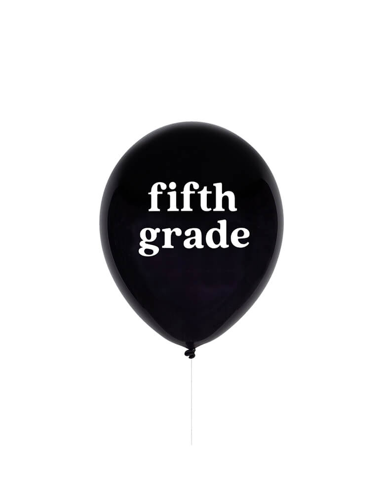 Fifth Grade Latex Balloon by Studiopep. Featuring a 11 inches black latex balloon with "fifth grade" text print in white. Add this unique 5th grade latex balloon to your first day of school celebration!