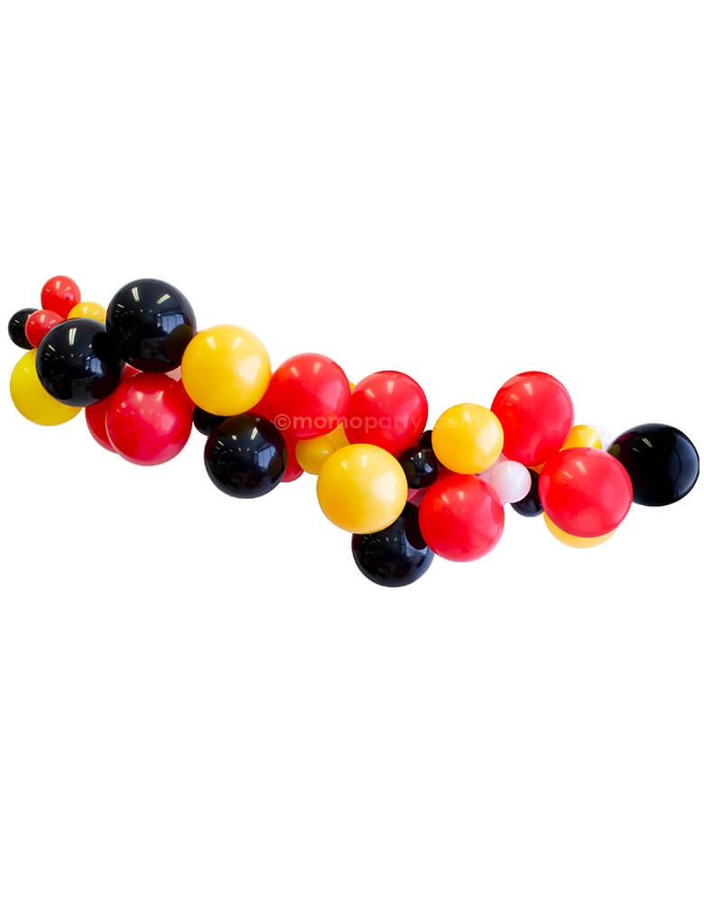 Fire Truck Balloon Cloud Kit By Momopartys. Assorted with 11” (large) & 5” (small) fire-truck-themed latex balloons in colors of red, black, goldenrod, yellow and white. made in USA