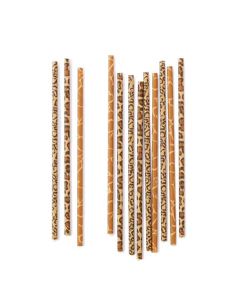 eco-friendly animal print design paper straws mixed with Giraffe, Cheetah and Leopard Pattens for a Jungle themed Party, Safari themed Birthday Party or Animal themed party