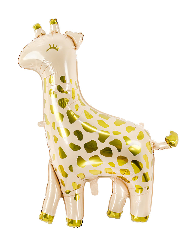 Party Deco - 40 inch Giant Giraffe Foil Mylar Balloon. This adorable giraffe shape foil mylar balloon in cream color with gold metallic prints is perfect for your little one's safari or zoo themed celebration!