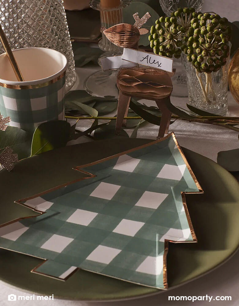 Green Gingham Tree Large Plates (Set of 8)