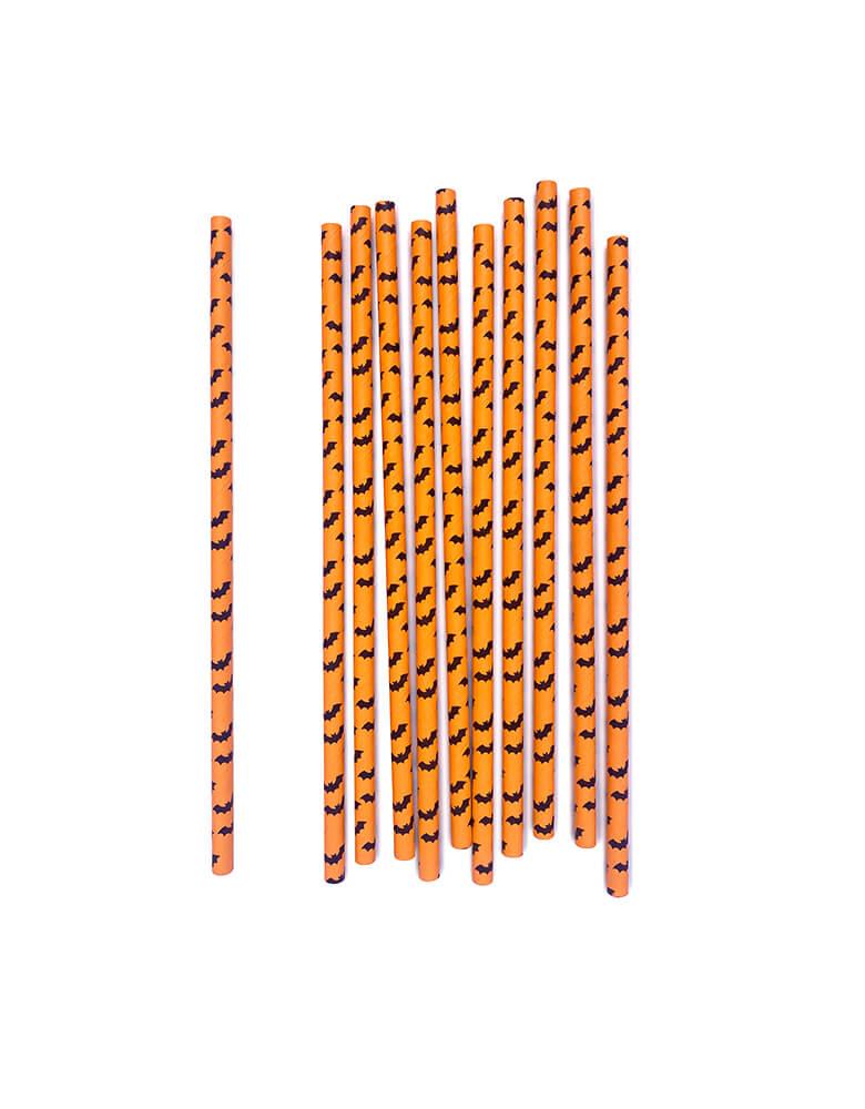 Momopartys Halloween Bat Straws. These Pack of 25 fun Halloween bat straws, featuring black bats on the orange straw, made from paper. They're perfect for your Halloween party table!