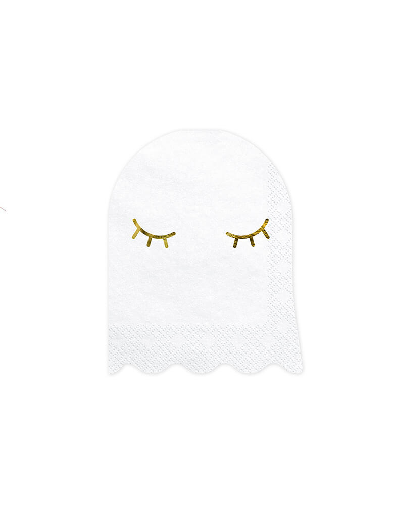 Party Deco Halloween Ghost Napkin, Featuring a cute smiley ghost die-cut design with gold foil detail. Add these boo-tiful ghost shaped napkins to your Halloween celebration, Kids modern spooky halloween party, hocus pocus party, trick-or-treating party, nightmare before christmas party, spooktacular halloween party and all halloween related celebrations