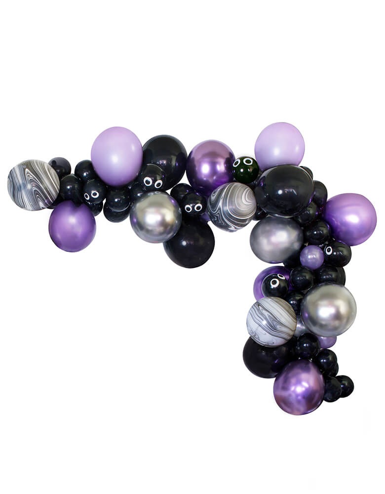 2019 Momopartys Kids New Halloween Collection Balloon Garland/Cloud with Chrome Purpler, Black, Silver, Black swir, Pearl Purpler color balloons
