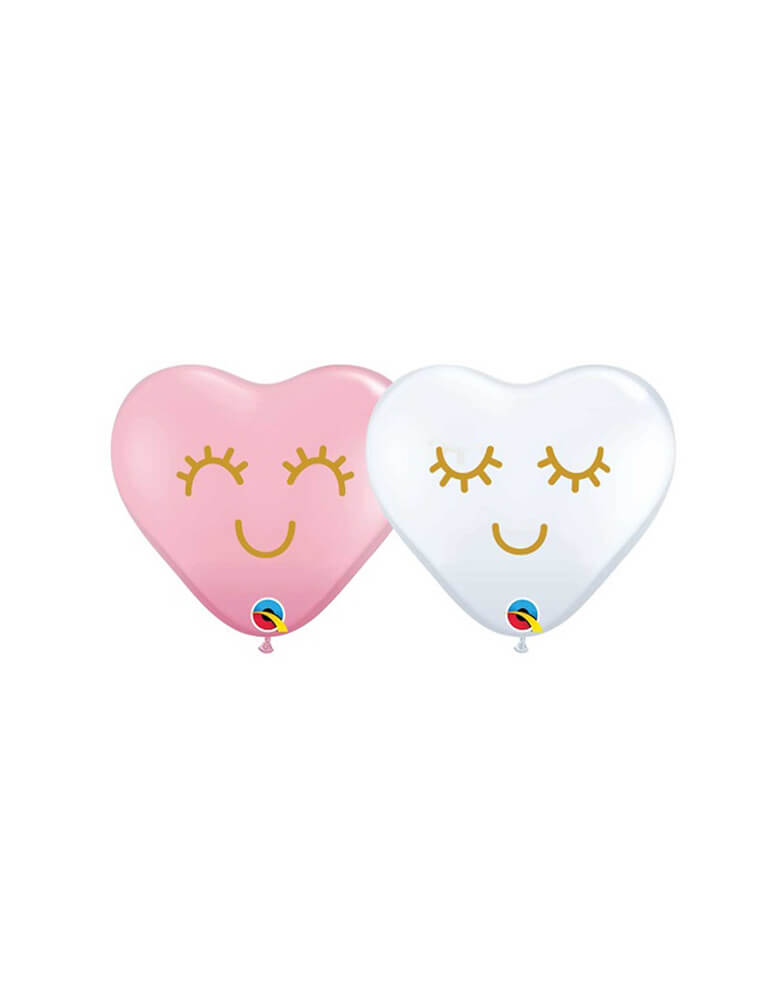 Assorted Mini 5" Hearts with Eyelashes Latex Balloon Mix in white and pink Edit alt text