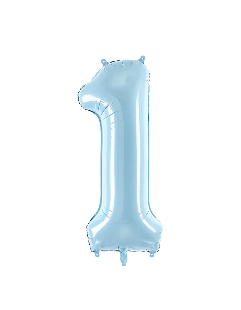 Party Deco - 34 inch - Large Number Pastel Blue Foil Mylar Balloon - Number 1 balloon for boy's 1st birthday party, 11 years old party, anniversary celebration