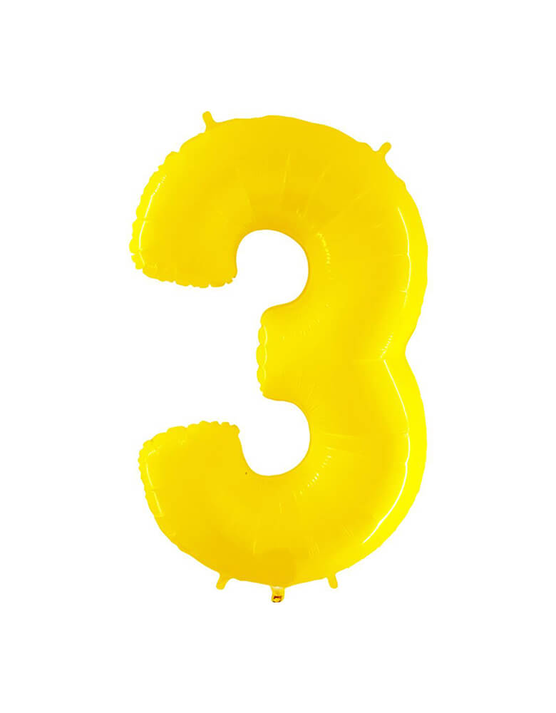 Party Brands Large 40" Yellow foil mylar number balloon Number 3. These huge balloons are great for bouquets, photo backdrops, on the top of balloon columns, incorporated into a balloon arches and more. t's perfect for a superhero or Pokemon themed birthday!