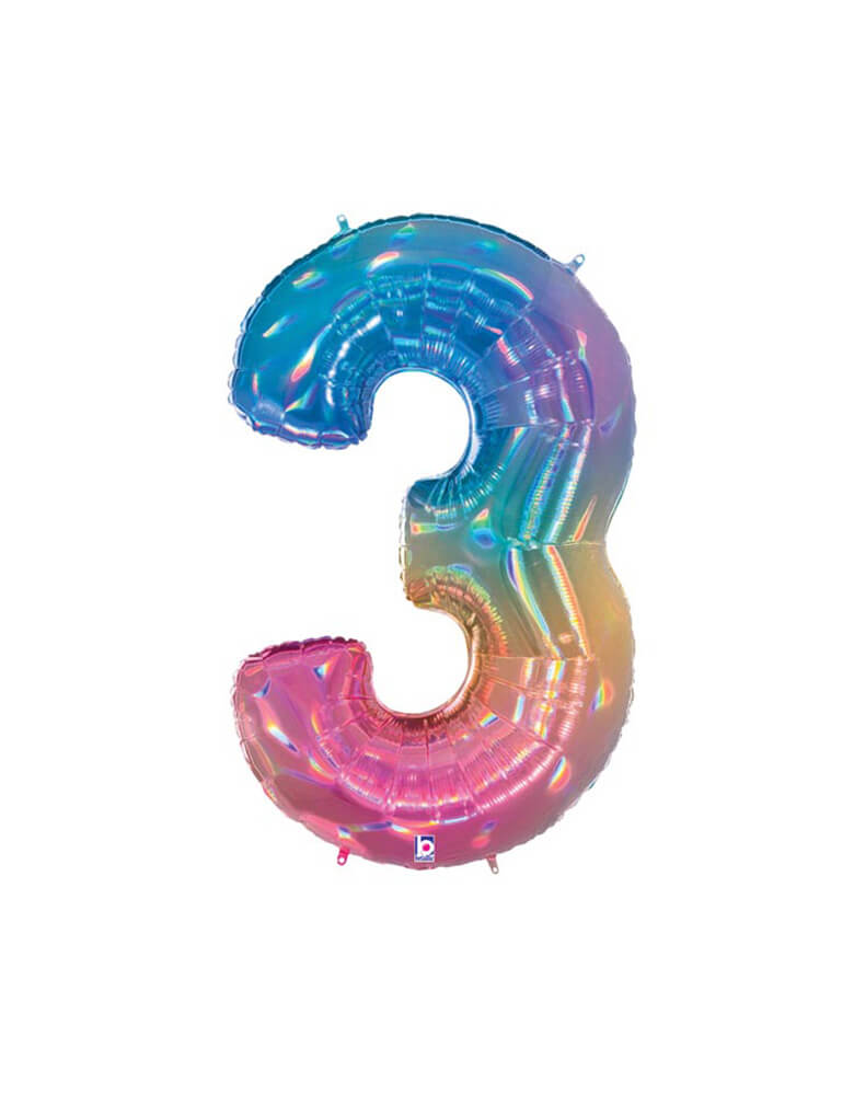 40" Betallic MegaLoons opal holographic number 3 foil balloon for a rainbow party