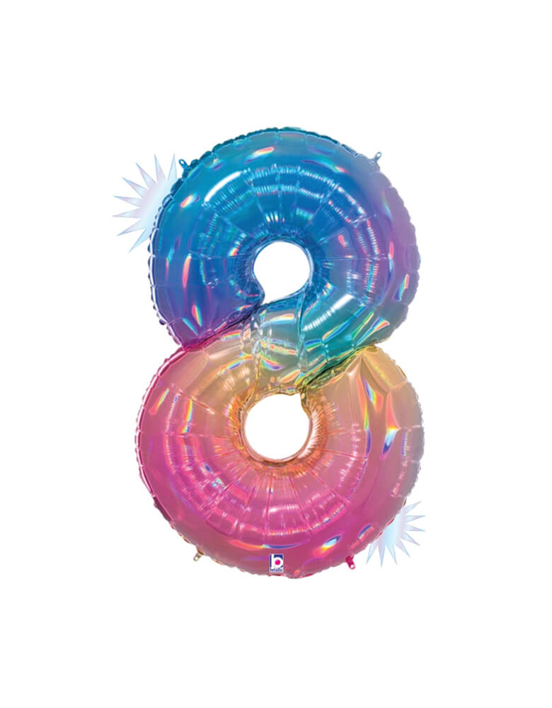 Betallic Balloon Megaloons®, Holographic, Opal Holographic, 15848RW 40" MegaLoons Number 8 Opal Rainbow foil balloon for a rainbow party