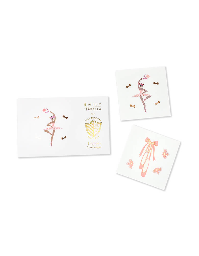 Pirouette Temporary Tattoos from Jollity & Co Party Boutique - Daydream society- Pirouette collection. Featuring ballet-inspired design elements with the prettiest pinks and rose gold foil, these ballet temporary tattoo are definitely on pointe! These modern designed Temporary Tattoos are perfect gifts or party activitiy for a ballerina themed party, bellet lovers, dance even and celebration