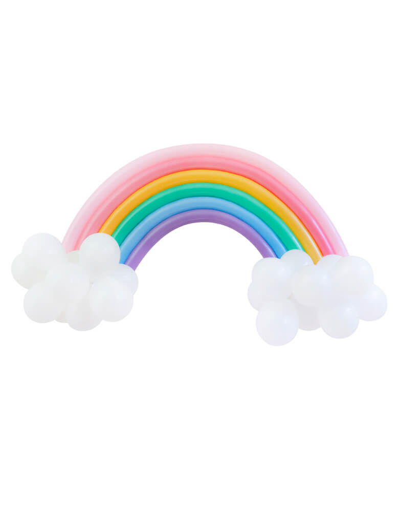 Modern Pastel Rainbow Balloon Animal Decoration kit include Qualatex twisting balloons in pink, coral, goldenrod, teal, light blue and lilac colors, and 20 of 5inch white latex balloons, made in the USA. DIY balloon kit for rainbow vibe wall decoration, party decoration, Rainbow birthday party, Summer party, Modern party celebration.