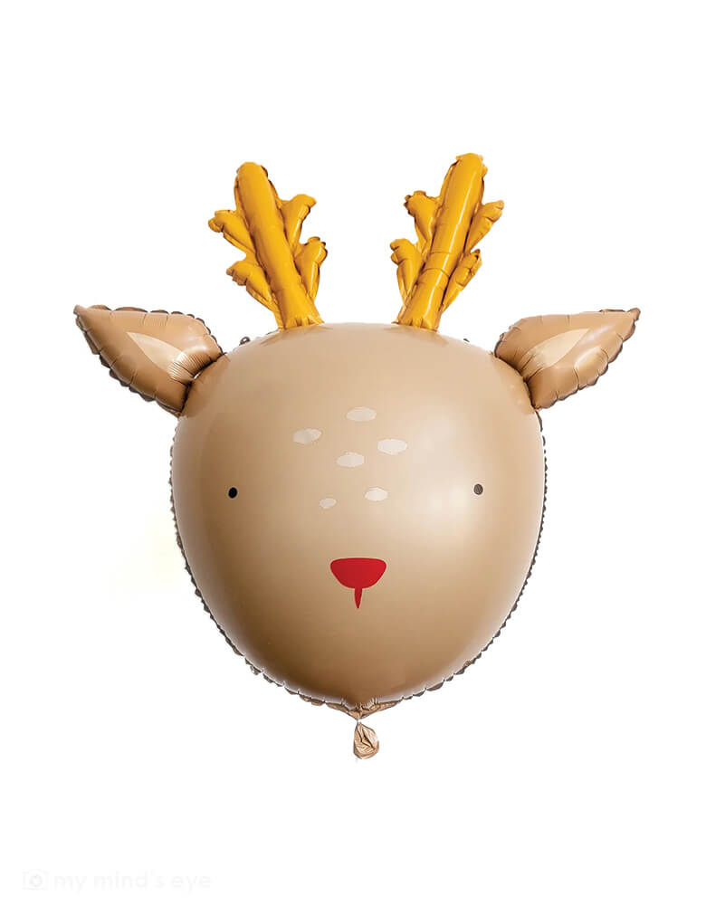 A cute little Rudolph the red-nosed reindeer balloon from My Minds Eye for a delightful christmas celebration. Party decor that will be loved by kids and adults, this reindeer balloon will set a joyful and merry mood as they wait for Santa Claus and his reindeers. Decorate your home easily with this lovable reindeer balloon 26 inch in size. Inflate with helium and have fun when the reindeer flies high.