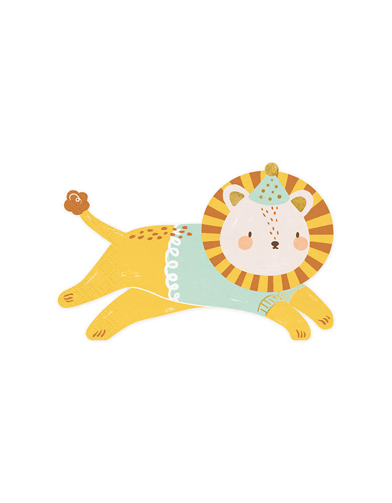 Momo Party's 6.3 x 7.87 inches lion shaped napkins. Come in a set of 20 napkins, these are prefect for a "Wild One" or "Two Wild" 2nd birthday party.