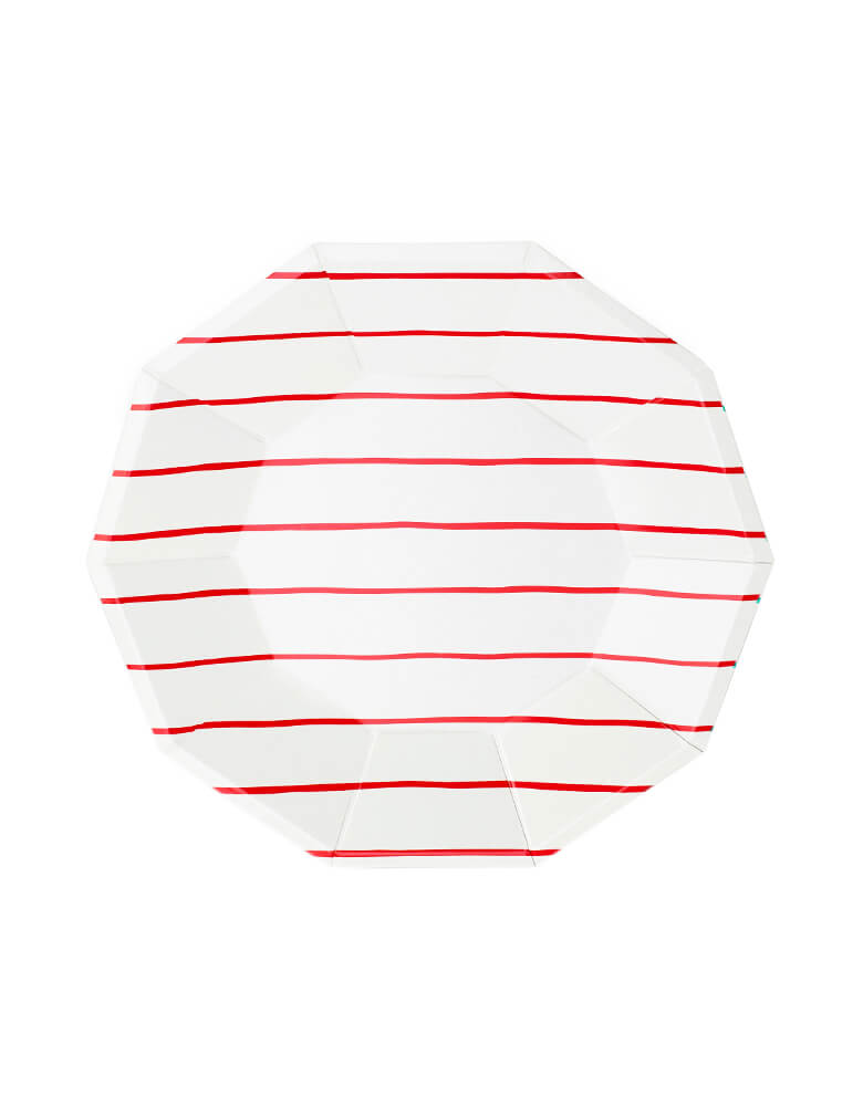 Daydream Society Frenchie Striped Large Paper Party Plates, Pack of 8, Candy Apple Red. A Eco-friendly modern party tableware, simple modern look design supplies for Modern party event, baby shower, bridal shower, any event celebration.