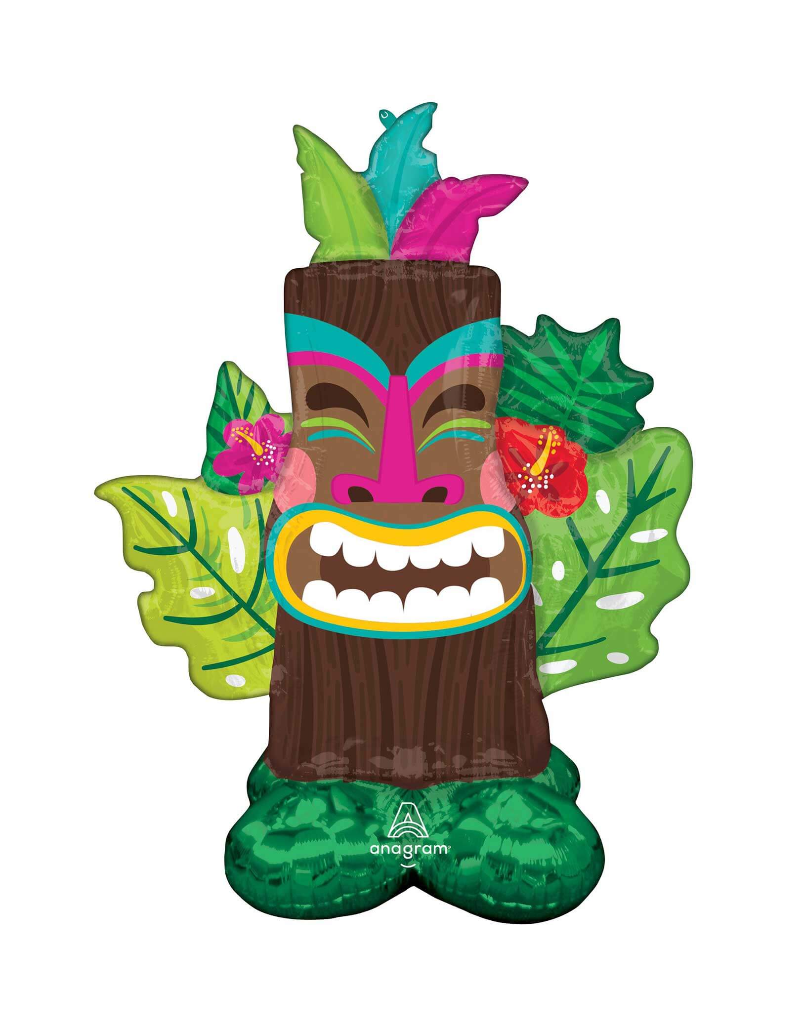Momo Party's 53" AirLoonz Tiki Foil Balloon by Anagram Balloons. This Tiki AirLoonz balloon stands 53" high when fully inflated and is designed to be inflated with air only. No helium required! AirLoonz balloons include a color matching set of foil mylar balloons that creates a sturdy base for the main balloon to rest on and stand upright. Each AirLoonz has 2 inflation points. One in the top part of the balloon and one in the base. AirLoonz can be inflated with a balloon air inflator or a hand pump.