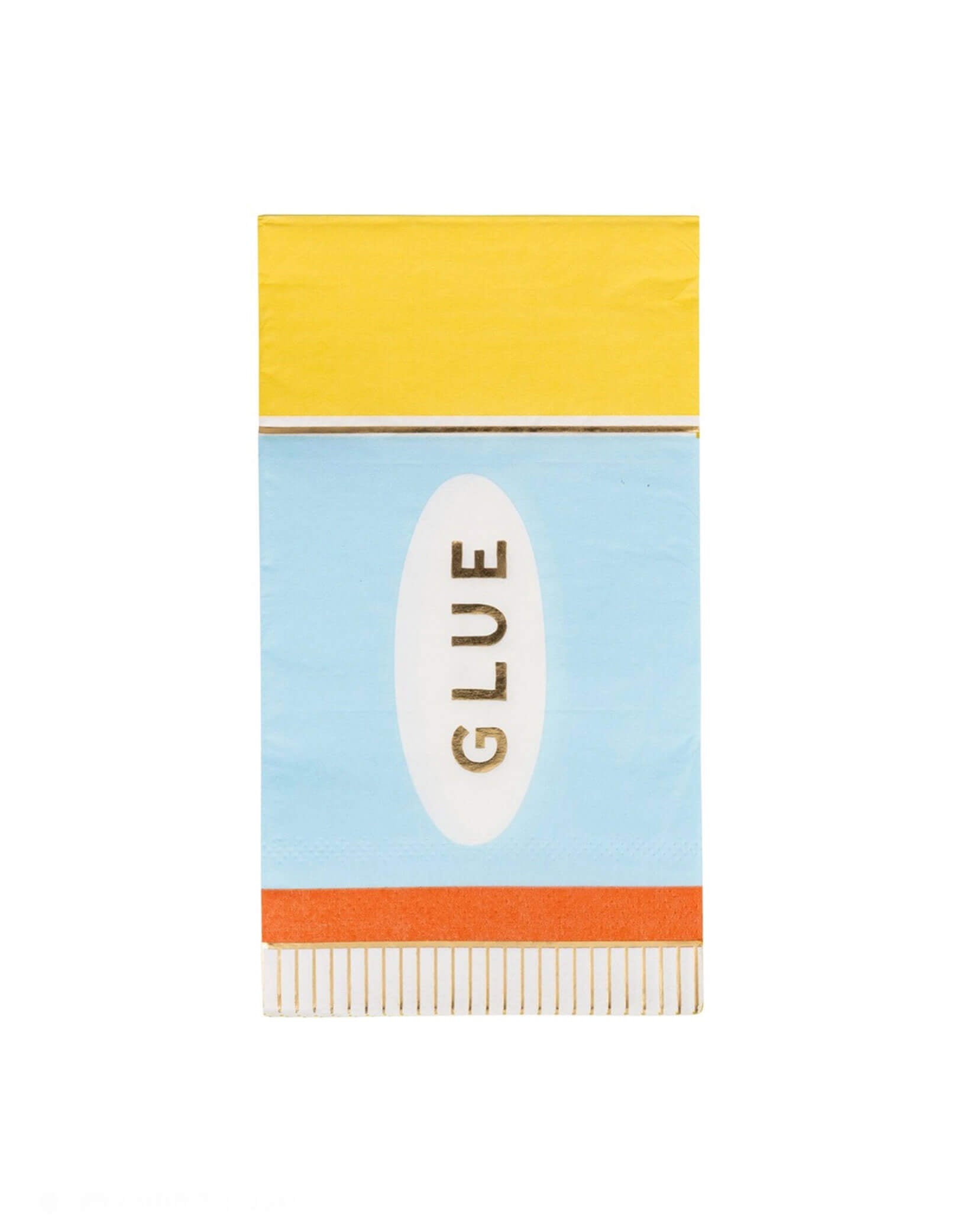 Momo Party's 4.375" x 7.75" Glue Stick Paper Guest Napkins by My Mind's Eye. Comes in a set of 18 napkins, shaped like a glue stick, this paper napkin is perfect for any back to school event. Say goodbye to messy fingers and hello to effortless clean up. A must-have for any party!