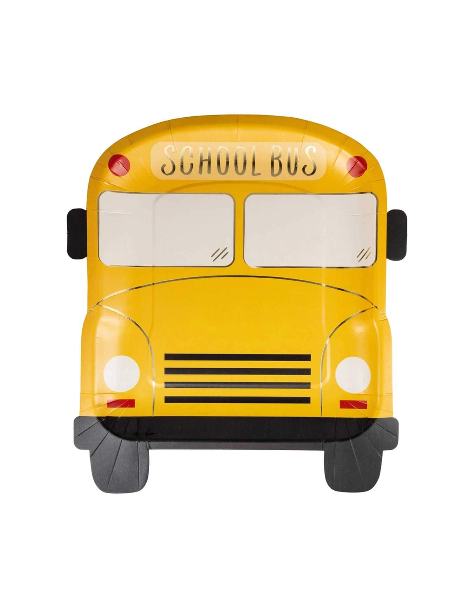 Momo Party's 9.5" x 10.5" School Bus Shaped Paper Plates by My Mind's Eye. Shaped in the classic yellow school but, Perfect for a party or a solo lunch at school, this plate will make mealtime fun for all ages at a school themed celebration or event. Its unique school bus shape will bring a touch of whimsy to any table setting.