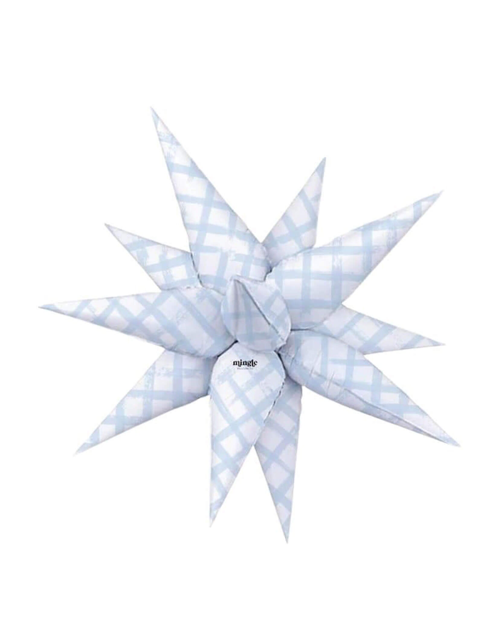 Momo Party's 26" Blue Watercolor Starburst Foil Balloon by Mingle Balloon Co. Bring some pizzazz to your party with this blue watercolor starburst foil balloon!  To add a unique touch, hang it from the ceiling above the party table or dance floor. These balloons are ideal for a girly, gingham-themed celebration like a first birthday, horse/Derby party, baby shower, or a spring soiree.