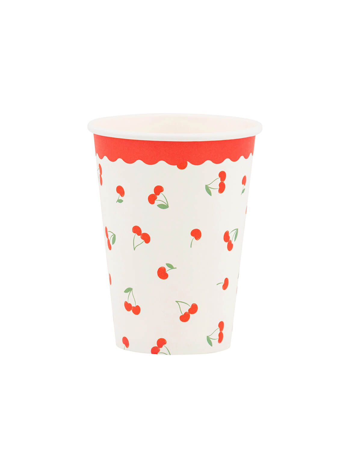 Momo Party's 12 oz cherries Scatter paper cup with cherry pattern by My Mind's Eye on a white background.