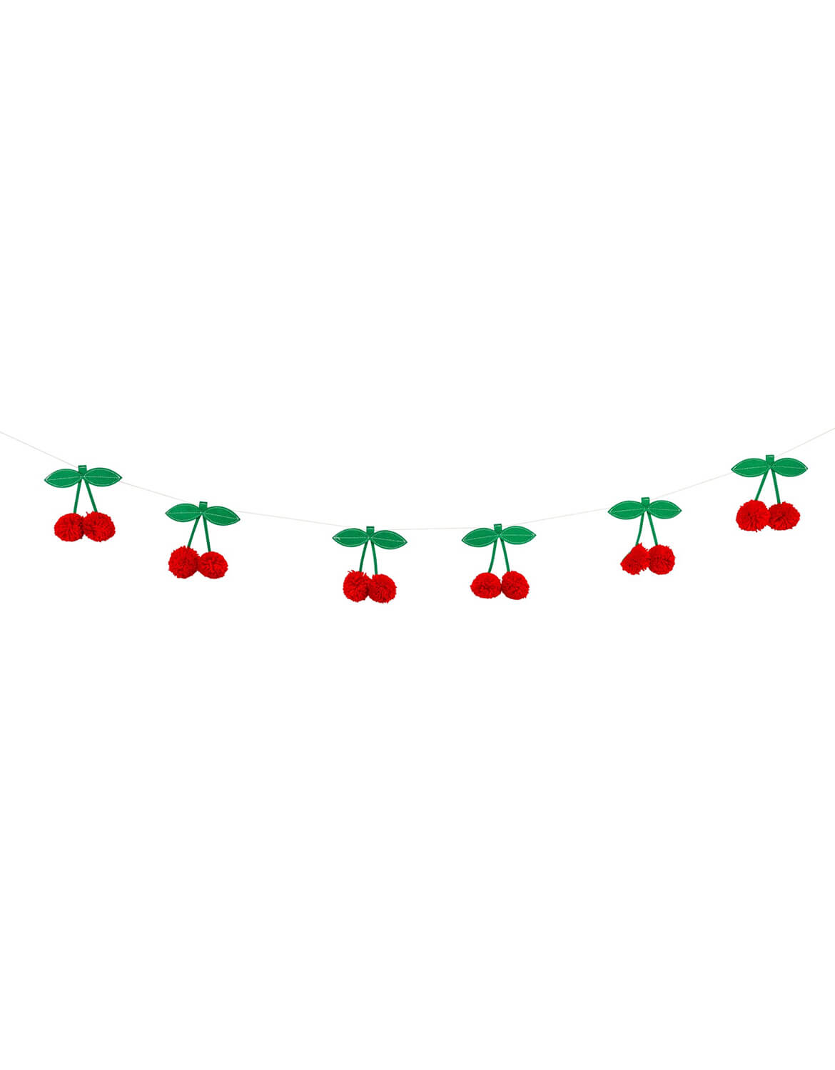 Momo Party's Cherry Felt Party Banner with green leaves by My Mind's Eye on a white background.