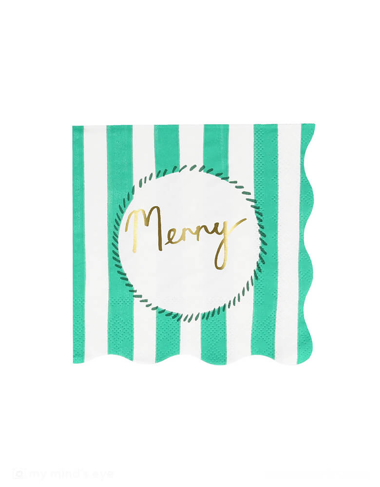 Momopartys 6.5 x 6.5 inches Christmas Striped Large Napkins by Meri Meri. Comes in a set of 16 napkins in 4 colors of red, pink, mint, and green, these vintage inspired designs, with fun messages, will instantly add style to your Christmas celebrations. They're perfect for Christmas dinner, or for any festive drinks or gathering.