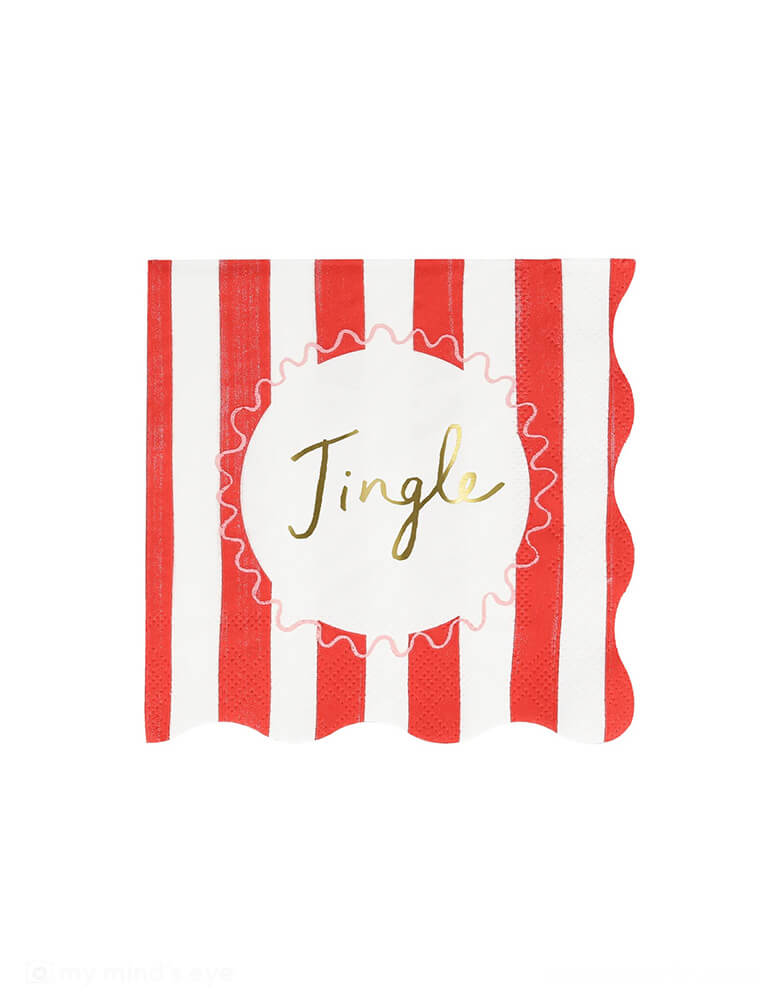 Momopartys 6.5 x 6.5 inches Christmas Striped Large Napkins by Meri Meri. Comes in a set of 16 napkins in 4 colors of red, pink, mint, and green, these vintage inspired designs, with fun messages, will instantly add style to your Christmas celebrations. They're perfect for Christmas dinner, or for any festive drinks or gathering.