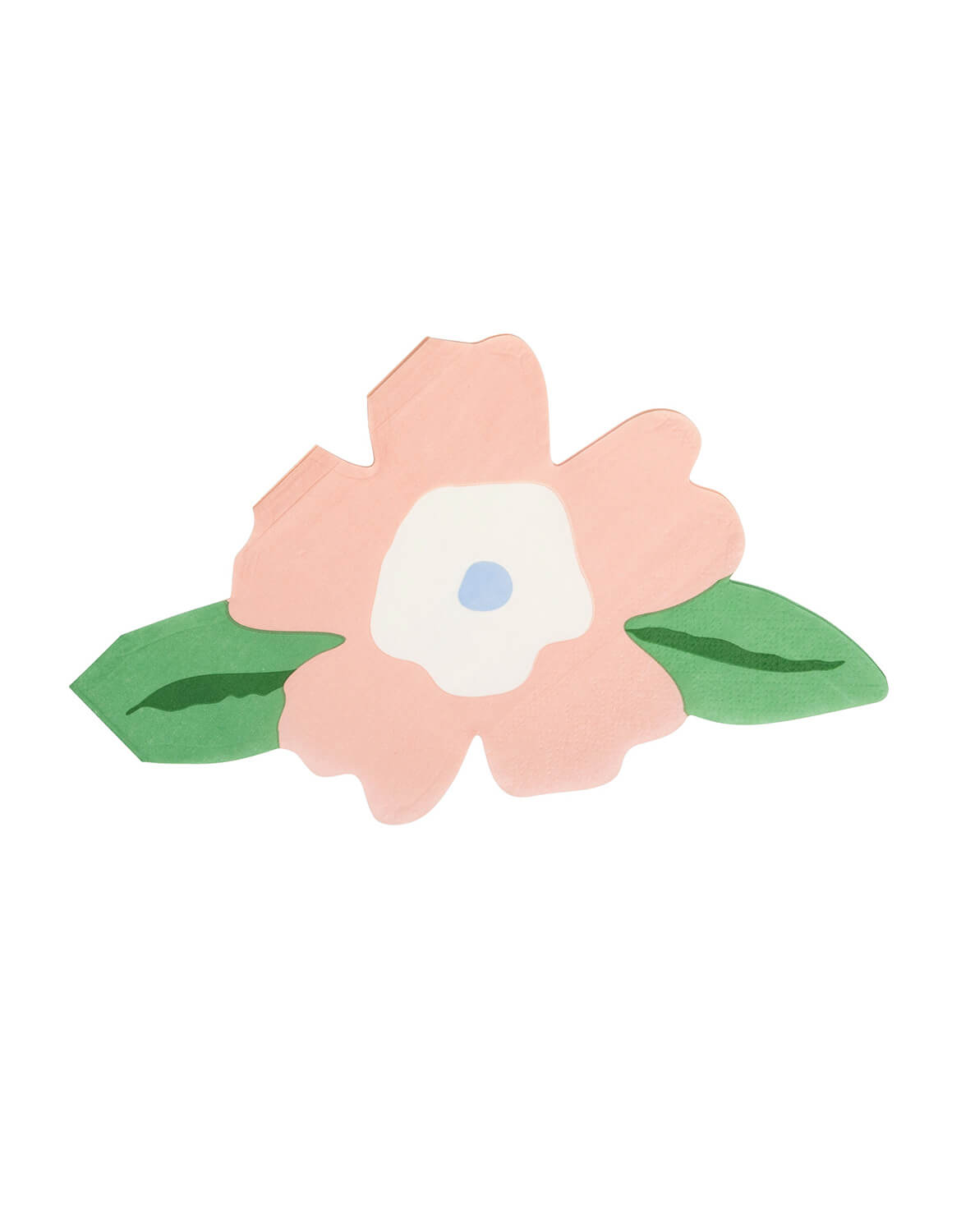 Momo Party's 6.4" x 5.8" floral napkin with pink petals and green leaves by My Mind's Eye on a white background.