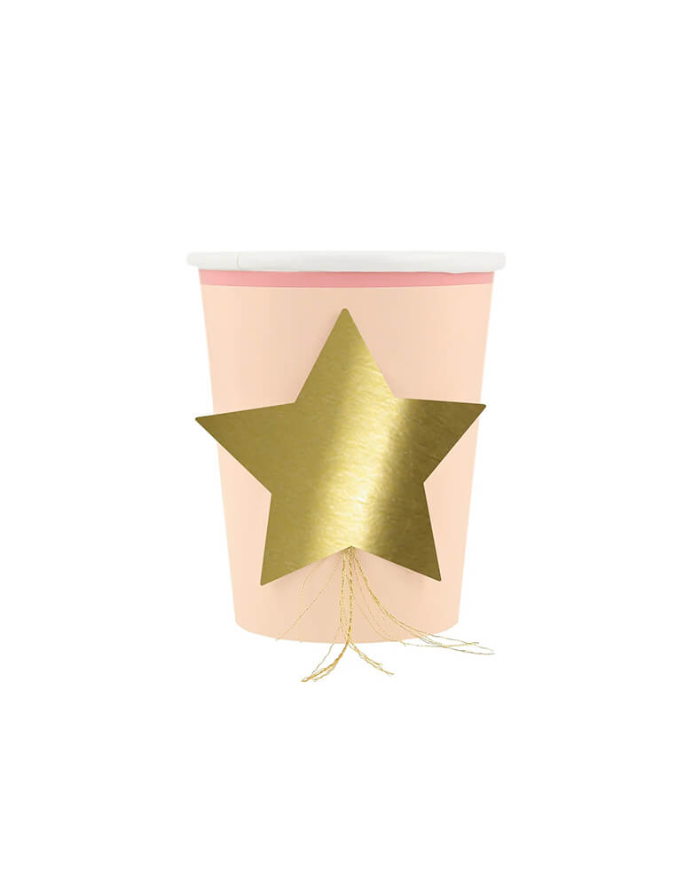 Momo Party's 9oz honeycomb Happy Icons Cups by Meri Meri. Comes in a set of 8 cups in 8 designs/colors - lilac, green, yellow, peach and shades of pink - with complementary colored borders, each cups features a 3D honeycomb designs including cherries, daisies, hearts and stars. These adorable cups are perfect for retro themed happy celebration!