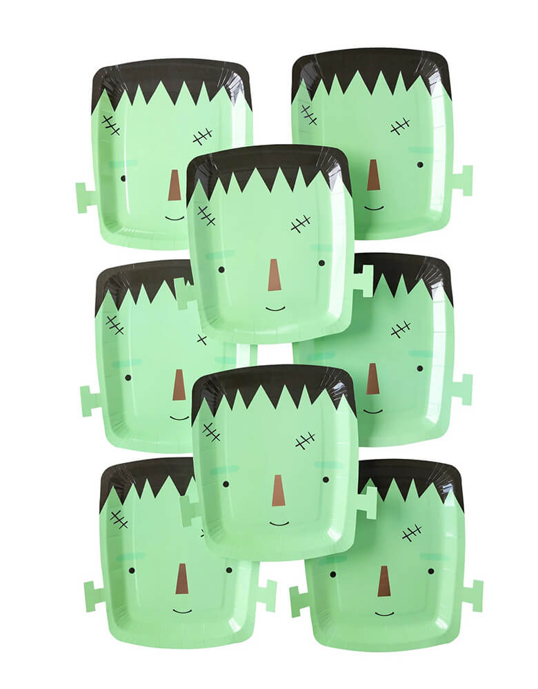 Frank & Mummy Frankenstein Shaped Paper Plates (Set of 8)