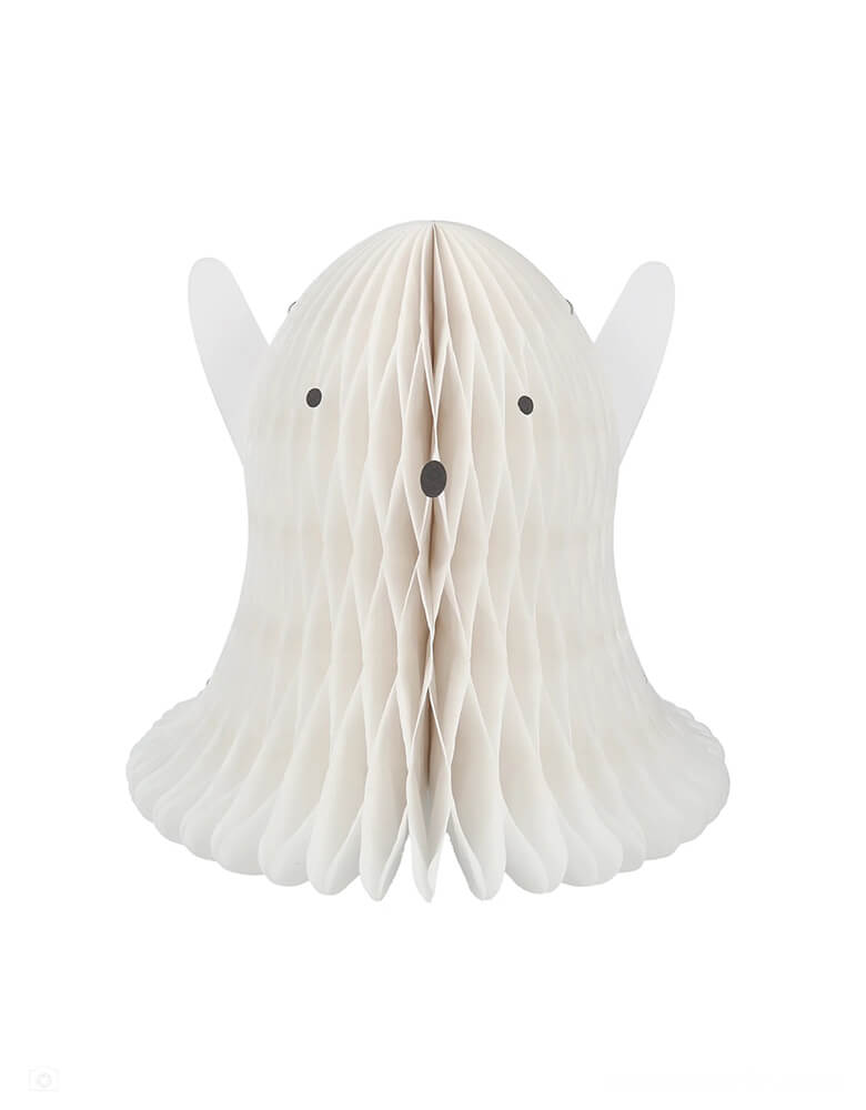 Momo Party's Halloween Character Honeycomb Decorations by Meri Meri. These large 3D honeycomb characters including a ghost, a witch, a black cat, three spiders and four pumpkins with faces, will add spectacular scary decorative fun to your Halloween party table, mantel or porch. They are crafted from tissue paper honeycomb, with silver paperclips included to hold the honeycomb open. Use them year after year to thrill and chill!